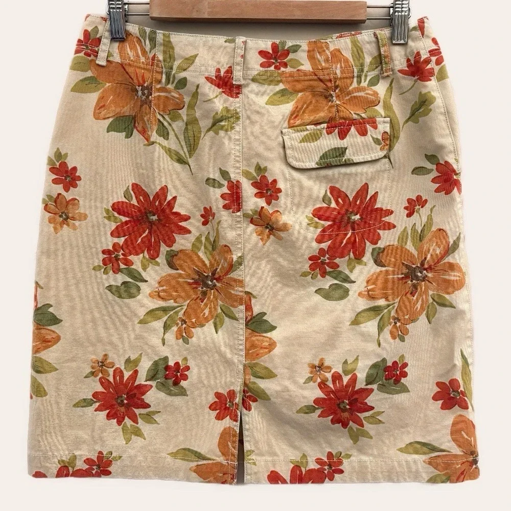 Eddie‎ Bauer Skirt Pencil Sz 8 Floral Zip Pockets Canvas Cottage core Garden